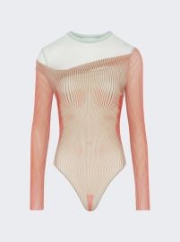 Double Layer Pinstripe Body Morphing Bodysuit Mint And Coral The Webster at The Webster